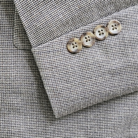 Oscar de la Renta Vintage Silk and Wool Micro Houndstooth Blazer In Gray Sz 50R - Picture 11 of 16